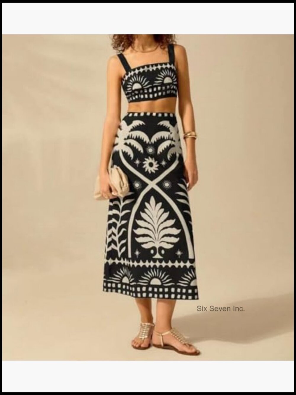 Women 2 Piece Midi Skirt Set - Crop Top and Skirt Summer Tropical Print - Picture 2 of 3